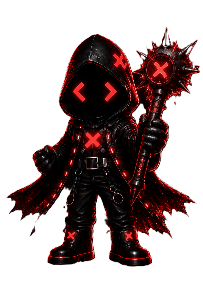Red Cybersecurity Mascot with mace